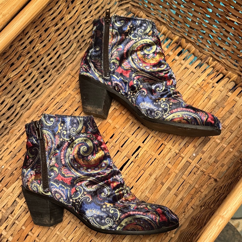 Colorful Paisley Suede Ankle Boots